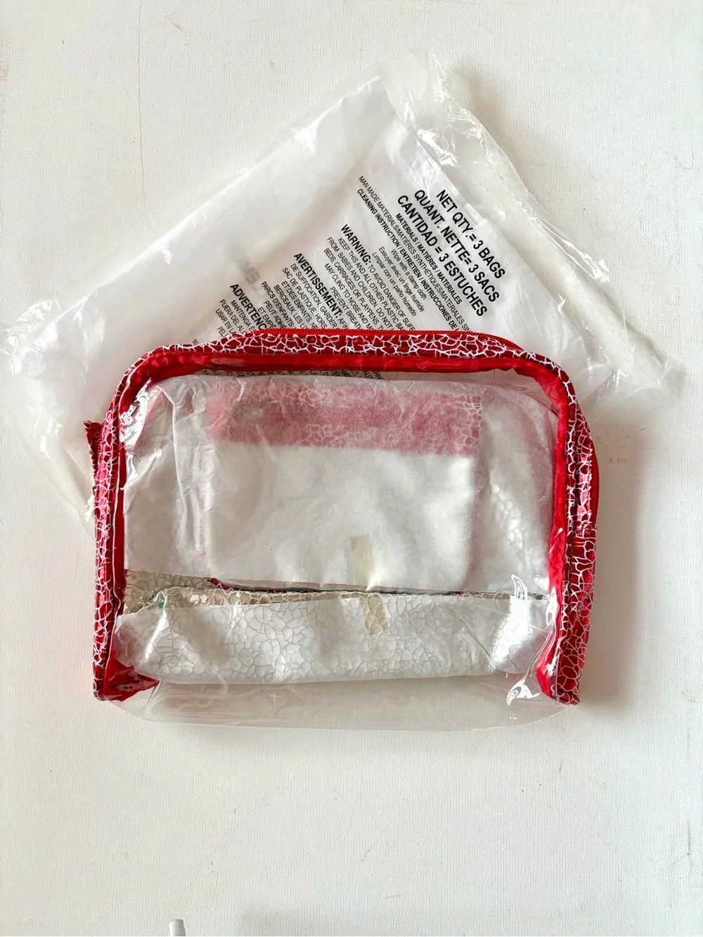 Avon 3 Clear Cosmetic Bag with Red Trim
